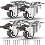 GBL 1" Small Caster Wheels with 4 Brakes + Screws - 90Lbs - Low Profile Castor Wheels with Brakes - Set of 4 No Floor Marks Silent Casters - Mini Wheels for Cart