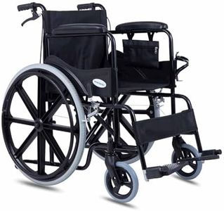 Everactiv Premium Foldable Wheelchair with Heavy Duty Frame, 6 Wheels, Dual Brakes, 2 Extra Cushions, Side Pouch, Bottle Holder, Lightweight & Portable for Adults & Seniors