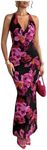 Milumia Women's Mesh Floral Open Back Deep V Neck Halter Maxi Long Dress Black Large