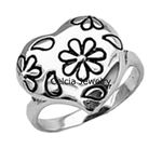 Solid 925 Sterling Silver Daisy Puffy Heart Ring, Flower Ring, Boho Ring, Floral Ring, Classic Ring, Love Ring, Metaphysical Womens Gifts, Early Christmas Gift (US Ring size 9)