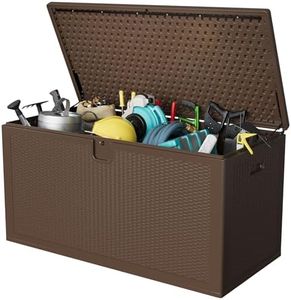 Garvee 150 gal Large Resin Deck Box, Waterproof & Weatherproof Outdoor Storage Box, Lockable Pool Storage Bin with Lid for Porch Patio Garden Backyard, Brown