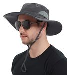 Wmcaps Sun Hats for Men, Wide Brim UPF 50 Sun Hats Summer Mesh UV Protection Beach Safari Hat, Fishing Walking Hiking Boonie Hat with Adjustable Chin Strap Waterproof Breathable (Dark Grey)