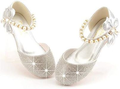 LFHT Little Girl's Adorable Sparkle Mary Jane Ballerina Flat Princess Flower Wedding Party Dress Shoes, Silver, 8 Toddler
