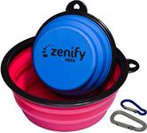 Zenify Dog Bowl Food & Water Feeder 2 Pack - Extra Large 1000ml 17.8cm & Small 400ml 12.7cm Collapsible Portable Foldable Travel Dish Leash Lead Slim Accessories for Puppy Dogs (Pink XL/Blue S)