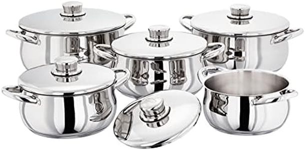 Stellar 1000 S1F3 Set of 5 Stainless Steel Casseroles with Lids 16cm, 18cm, 20cm, 22cm, 24cm, Induction Ready, Guarantee