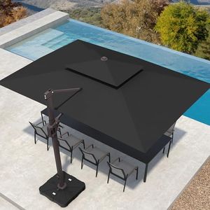 Deconk 10' X 13' Patio Umbrella Outdoor Large Rectangle Cantilever Umbrellas Double Top Heavy Duty Windproof Offset Umbrella with 360-degree Rotation for Pool Garden Deck, Black