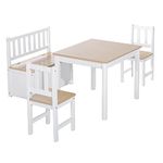 Qaba 4-Piece Set Kids Wood Table Chair Bench with Storage Function Easy to Clean Gift for Girls Boys Toddlers Age 3 Years up - Natural and White