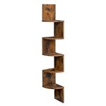 VASAGLE LBC20BX Corner Shelf, Wall Shelf, 5 Tiers, Zigzag Floating Shelf, Bookcase for Kitchen, Bedroom, Living Room, Office, Rustic Brown