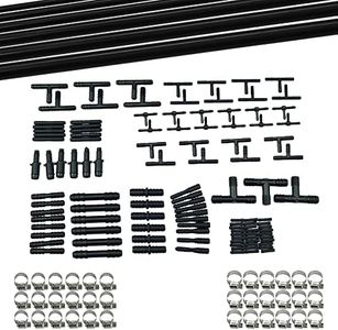 Ucreative 1/8" 5/32" 3/16" 1/4" 5/16" 3/8" Automotive Silicone Vacuum Tubing Hose line Kit 6PCS 10FT with 113PCS Nylon Connectors and 36PCS Clamps (Black)