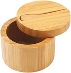 HTB Bamboo Salt Cellar with Mini Spoon, Kitchen Salt Box with Swivel Magnetic Closure Lid, Round Salt Container to Storage Pepper Spice Bath Salt Sea Salt