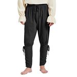 Century Star Pirate Pants for Men Medieval Ankle Pants Viking Pirate Halloween Retro Pants Renaissance Costume Lace Up Black Small