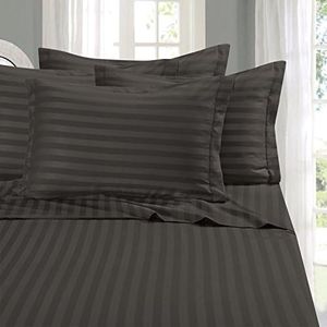 Elegant Comfort Best, Softest, Coziest 6-Piece Sheet Sets! - 1500 Premier Hotel Quality Luxurious Wrinkle Resistant 6-Piece Damask Stripe Bed Sheet Set, Queen Grey