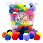 WAU Craft Pom Pom Balls - 100pcs 1.5 inch Multicolored Large Pompoms for Crafts Art DIY Project in Reusable Zipper Bag