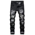 MXCVYCC Men's Ripped Jeans,Slim Fit Distressed Straight Leg Fashion Denim Pants, A#black Jeans, 30