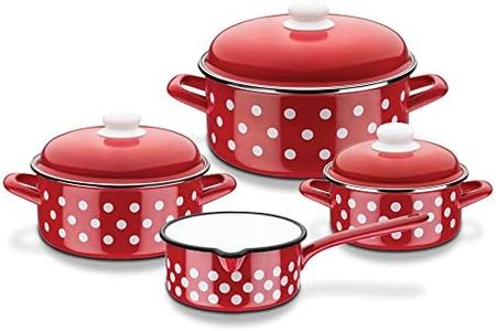 GSW Set di pentole smaltate, 7 Pezzi, Rosso, Smalto, 30 cm, 7 unità