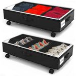 2 Pack Under Bed Storage Rolling Metal Frame Underbed Containers with Wheels Lid Visiable Window Storage Bag Box Organizer Home Closet Organization Drawer Bins for Clothes Shoes Toys Blanketss Black