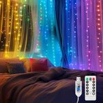 MAGGIFT 200 Led Hanging Indoor Curtain String Lights Outdoor Waterproof, 6.5 x 9.8 ft USB Fairy Curtain Lights.8 Modes with Remote Control Multi-Color