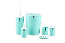 Gabz New Elegant 6 PC Bathroom Accessories Set | Colourful Plastic Toothbrush Holder Rinse Cup Toilet Brush Dustbin Soap Dish & Liquid Soap/Lotion Dispenser (Green)