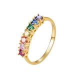 E Rainbow Anniversary Eternity Ring for Women, Wedding Bands Rings, 925 Sterling Silver, 14K Gold Plated, AAA Cubic Zirconia (Square, R 1/2)