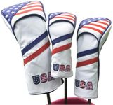 US Flag Golf Headcovers Set for Driver, Fairway Woods and Hybrids | 3pcs Golf Club Covers - Golf Driver Headcover, Fairway Wood Cover, Hybrid Cover fits for Taylormade, Ping, Adams All Brand