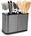 Aspect Kitchen Cutlery & Utensils Holder Stainless Steel Large Capacity Utensil Holder with Divider Weighted Base for No Tipping for spoons, spatulas, forks, knives with Drainage holes.