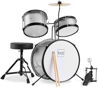 Best Choice Products 3-Piece Beginner Drum Set for Kids Juniors, w/Throne Stool, Cymbal, Drum Sticks, Bass Drum Pedal, 2 Toms - Silver Sparkle