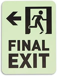 Final Exit Left Sign - Photoluminescent NFPA DOB Compliant Sign, Glow in The Dark, TCO Inspection Certified - by GDS (6"W x 8"H)