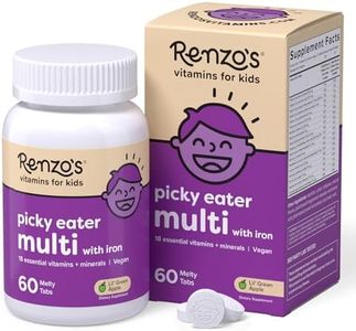 Renzo’s Picky Eater Kids Multivitamin with Iron, Dissolving Kids Vitamins with Vitamin D3 and K2 and More, 60 Sugar-Free Melty Tabs, Lil’ Green Apple Flavored
