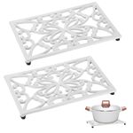 Sumnacon Cast Iron Trivet 2 Pack Heat Resistant Iron Trivets for Hot Dishes Pots Pans Plates Teapots,Rustic Cast Iron Trivet for Cooktop Kitchen Dining Table Metal Trivet with Rubber Feets,White