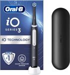 Oral-B iO3 Electric Toothbrushes Adults, 1 Toothbrush Head & Travel Case, 3 Modes With Teeth Whitening, 2 Pin UK Plug, Black