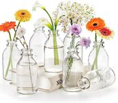 Okllen Set of 12 Glass Bud Vase, Small Milk Bottle Flower Vases Decorative Glass Bottles, Vintage Bud Vases Centerpiece for Home Decor Wedding Reception, Clear