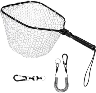 DEAYOU Fly Fishing Landing Net, Soft Rubber Mesh Bass Trout Net with Collapsible Handle and Magnetic Release, Folding Catch and Release Net for Freshwater, Fly Fishing Gear Accessories