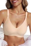 Vtelor Non Wired Bras for Women Seamless Wireless Push Up Bra Support Sleep Comfort Bralettes for Womens Ladies Soft Tshirt Padded Bra Small to Plus Size Beige