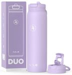 Fuel24 Duo - Stainless Steel Water Bottle 700ml or 1L - Vacuum Insulated Metal Flask with Straw (Dual use Lid) 1 Litre - for Sports, Gym, Work – Slim Design (Lavender, 1000 ml)