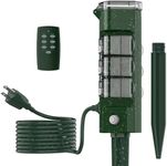 TESSAN Outdoor Power Stake Light Timer Waterproof, Wireless Remote Control, Yard Stake Countdown Timer（2, 4, 6, 8 Hour）, 6 Outlets, Dusk to Dawn for Lights and Garden Courtyard Decoration