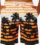 KAILUA SURF Mens Swim Trunks Long, Quick Dry Mens Boardshorts, 9 Inches Inseam Mens Bathing Suits with Mesh Lining, Orange Palm Tree, X-Large