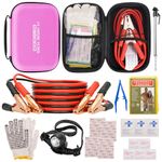 Roadside Assistance Emergency Kit Multipurpose Bag, Premium with Battery Jumper Cable Automotive Kit for Car,Vehicle, Truck or SUV for Men or Women, Pink