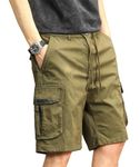 L'MONTE Men's Imported Cotton Casual Relaxed Fit Outwear Cargo Shorts with Expandable Elastic Waist and Multi Pockets (30, Army Green)