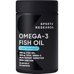 Sports Research Triple Strength Omega 3 Fish Oil - Burpless Fish Oil Supplement w/ EPA & DHA Fatty Acids from Wild Alaskan Pollock - Heart, Brain & Immune Support for Men & Women - 1250 mg, 90 ct