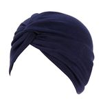 beauty YFJH Chemo Beanies Head Wraps for Women Knotted Pre Tied Sleep Turban Headwear Caps for Cancer Hair Cover Hats (Navy)