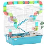 PawHut 4 Tier Hamster Cage with Tube, Exercise Wheel, Hut, Water Bottle, Food Dish, Ramps, DIY Design, Large Hamster Cage for Dwarf, Light Blue