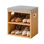 YMYNY Shoe Storage Bench with Cushion, 2 Tier Shoe Rack with Padded Seat, Adjustable Shoe Organizer Cabinet for Entryway, Living Room, Hallway, Closet, Bedroom, 42H*39L*28Wcm, Natural, HBD028N