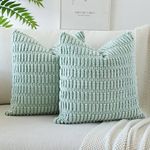 JOTOM Pack of 2 Corduroy Soft Striped Cushion Covers 40x40 cm 16x16 Inch Boho Decorative Throw Pillow Covers Square Cushion Case Home Decor Pillowcase for Couch Sofa Living Room Bed (Light Blue Green)