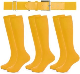 XZQTIVE 3 Pairs of Baseball Socks and 1 Baseball Belt Combo Set Adjustable Softball Belt and Softball Socks for Youth Adult