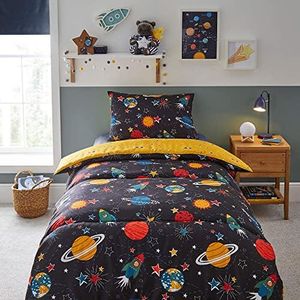 Silentnight Healthy Growth Single Coverless Duvet - Space Coverless Quilt Comforter with Matching Pillowcase and Reversible Design - Machine Washable and Hypoallergenic - Blue - Single 200 x 135cm
