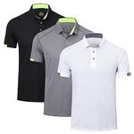 HUAKANG 3 Pack Mens Polo Shirts Short Sleeve Breathable Quick Dry Golf Polo Shirts Mens Running Sports Tee Top Gym Workout Polo T Shirts0506-Black Grey White-2XL