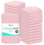 Oakias 100% Cotton Wash Cloths 24 Pack Pink - 12 x 12 Inches Ring Spun Cotton Facial Towels - Highly Absorbent Quick Dry Spa Towels - Bulk Washcloths Ideal for Scrubbing and Cleaning