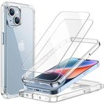 JETech Case for iPhone 14 Plus 6.7-Inch with 2-Pack Tempered Glass Screen Protector, 360 Full Body Shockproof Bumper Phone Cover Protective Clear Back (Clear)