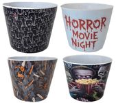 Popcorn Bowls For Halloween Movie Night - Classic Retro Plastic Popcorn Bowl Set - Home Movie Theater Accessories - Horror Halloween Popcorn Bowls - Popcorn Buckets Reusable - BPA Free 4-Pack