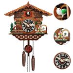 YUZINO Cuckoo Clock, Handcrafted Wooden Cuckoo Clock with Working Bird, Wall Clock with Volume Control, Traditional Antique Quartz Wall Clock Living Room, Kitchen, Cafe, Office Decoration (RC-02)